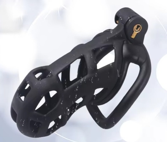 Keuschheitskäfig in schwarz, abschliessbar und vier Ringe!