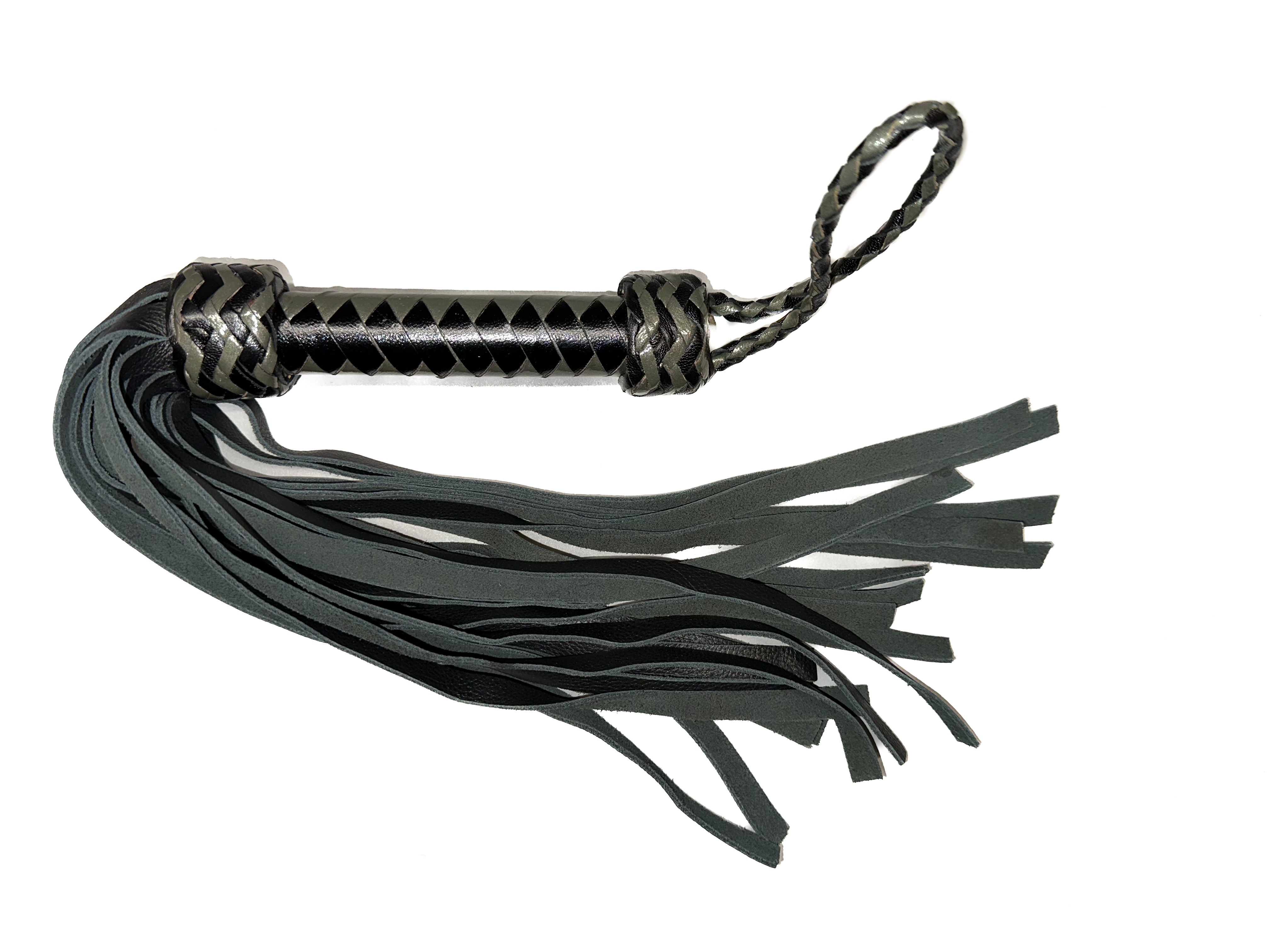 Kleiner weicher Flogger aus Rindsleder in schwarz-grau