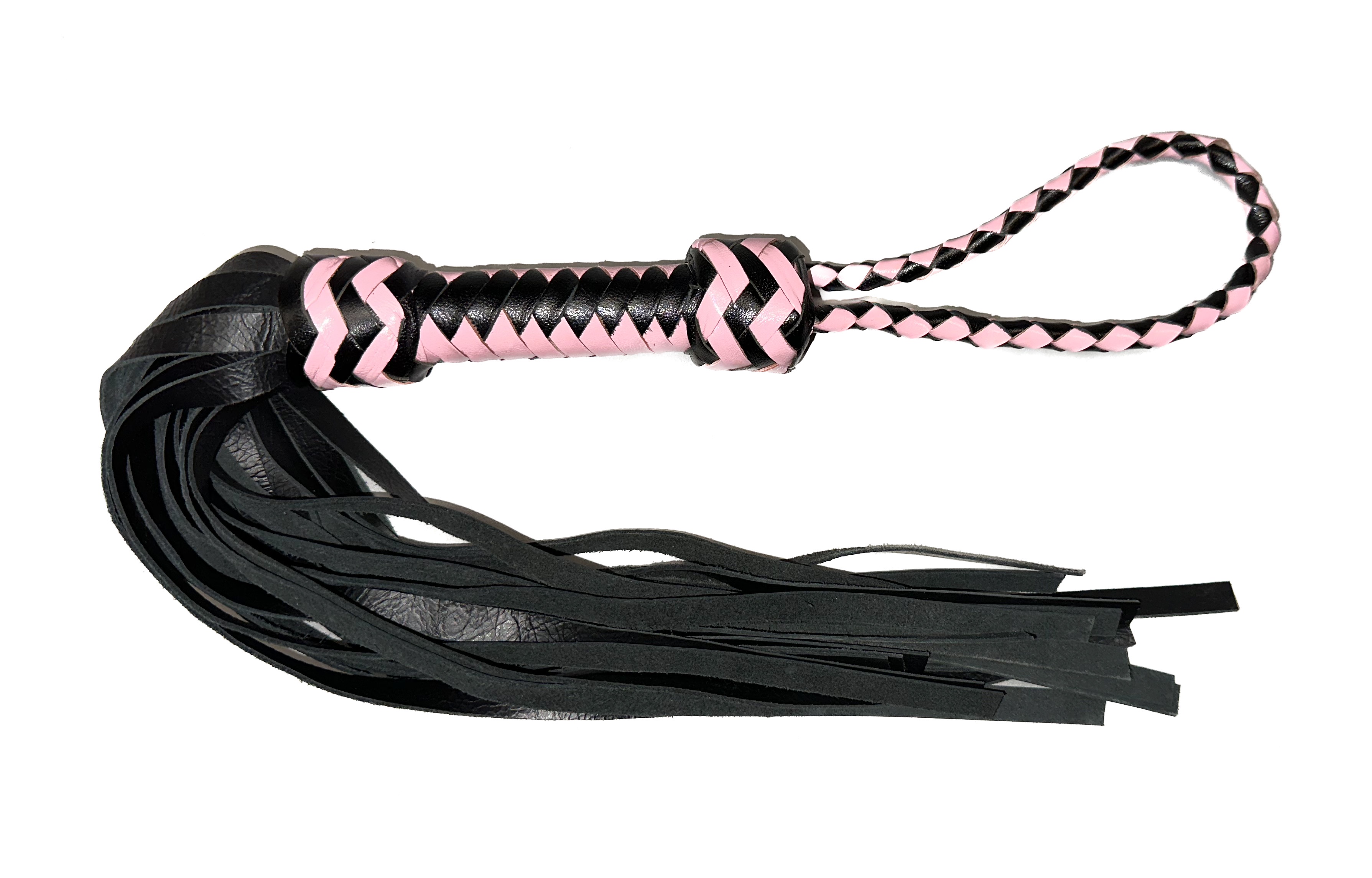 Kleiner weicher Flogger aus Rindsleder in schwarz-rosa